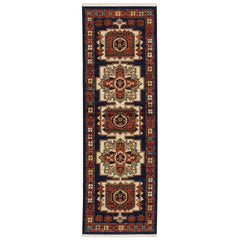 6' Red Blue Machine Woven Oriental Indoor Runner Rug - Homeroots