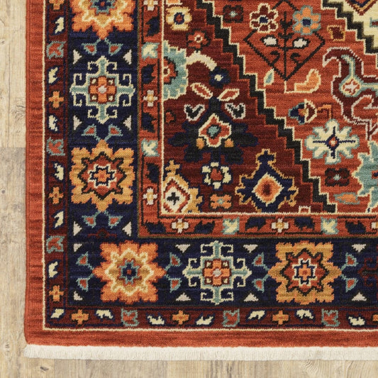 6' Red Blue Machine Woven Oriental Indoor Runner Rug - Homeroots