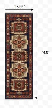 6' Red Blue Machine Woven Oriental Indoor Runner Rug - Homeroots