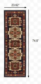 6' Red Blue Machine Woven Oriental Indoor Runner Rug - Homeroots - Flyclothing LLC