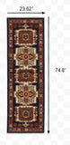 6' Red Blue Machine Woven Oriental Indoor Runner Rug - Homeroots