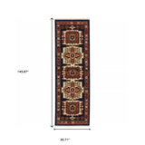 12' Red Blue Machine Woven Oriental Indoor Runner Rug - Homeroots - Flyclothing LLC