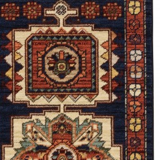 12' Red Blue Machine Woven Oriental Indoor Runner Rug - Homeroots