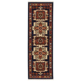 12' Red Blue Machine Woven Oriental Indoor Runner Rug - Homeroots