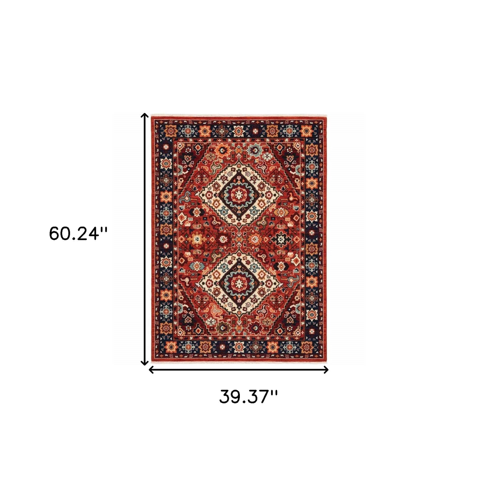 3' X 5' Red Blue Machine Woven Oriental Indoor Area Rug