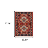 3' X 5' Red Blue Machine Woven Oriental Indoor Area Rug - Homeroots - Flyclothing LLC