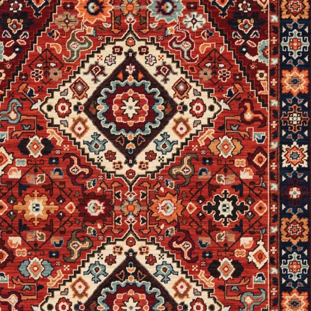 3' X 5' Red Blue Machine Woven Oriental Indoor Area Rug