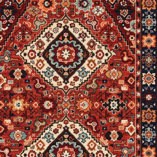 3' X 5' Red Blue Machine Woven Oriental Indoor Area Rug