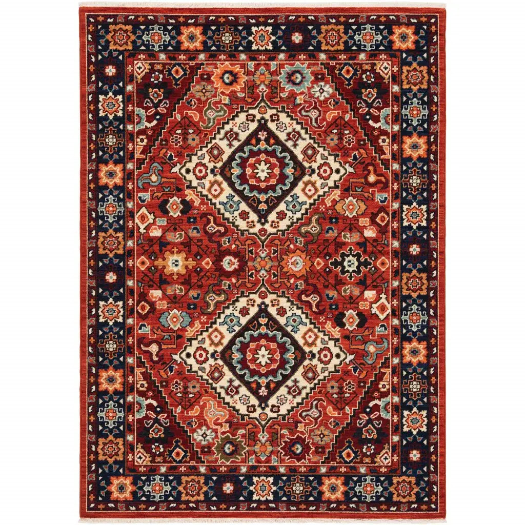 5' X 8' Red Blue Machine Woven Oriental Indoor Area Rug - Homeroots - Flyclothing LLC