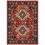 5' X 8' Red Blue Machine Woven Oriental Indoor Area Rug - Homeroots