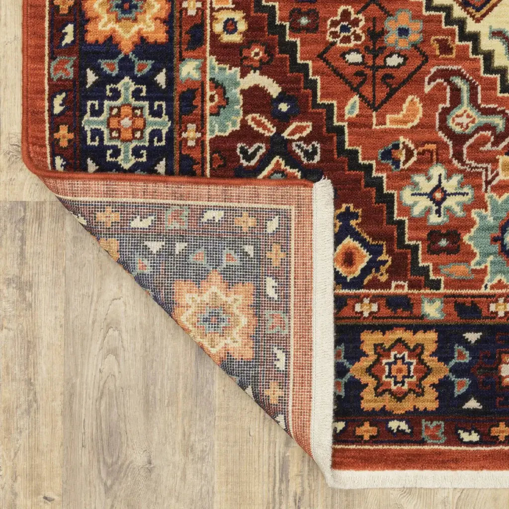 5' X 8' Red Blue Machine Woven Oriental Indoor Area Rug - Homeroots - Flyclothing LLC