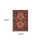 5' X 8' Red Blue Machine Woven Oriental Indoor Area Rug - Homeroots - Flyclothing LLC
