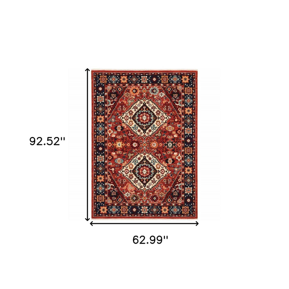 5' X 8' Red Blue Machine Woven Oriental Indoor Area Rug - Homeroots - Flyclothing LLC