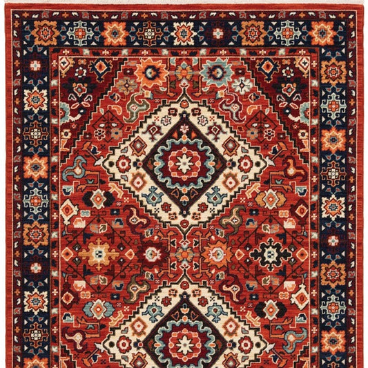 5' X 8' Red Blue Machine Woven Oriental Indoor Area Rug - Homeroots