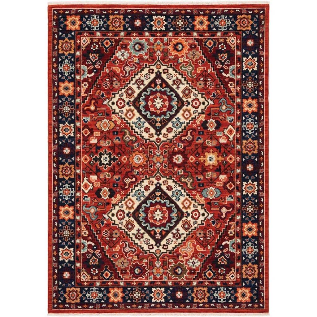 5' X 8' Red Blue Machine Woven Oriental Indoor Area Rug - Homeroots