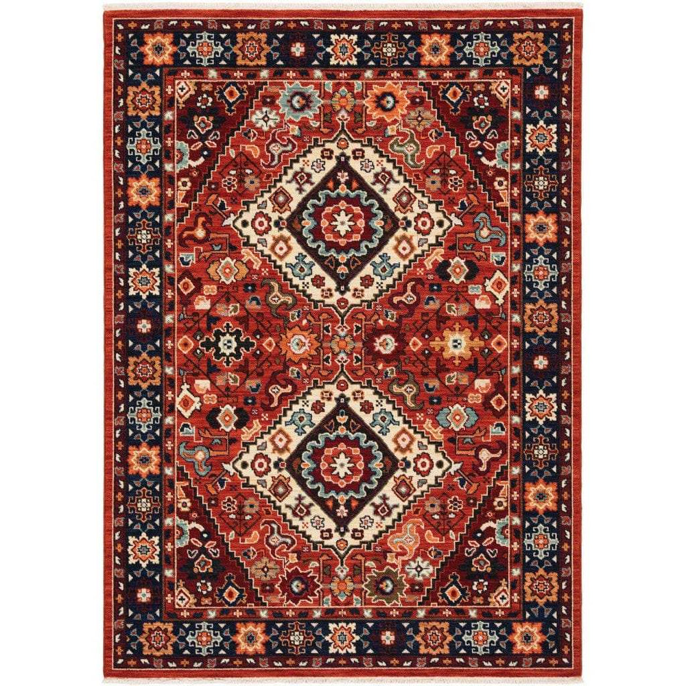 5' X 8' Red Blue Machine Woven Oriental Indoor Area Rug - Homeroots - Flyclothing LLC