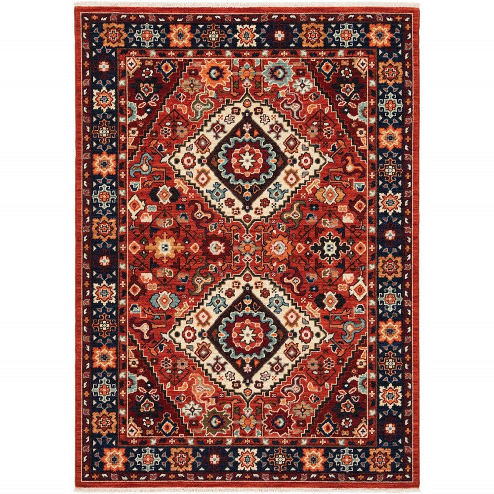 6' X 9' Red Blue Machine Woven Oriental Indoor Area Rug - Homeroots