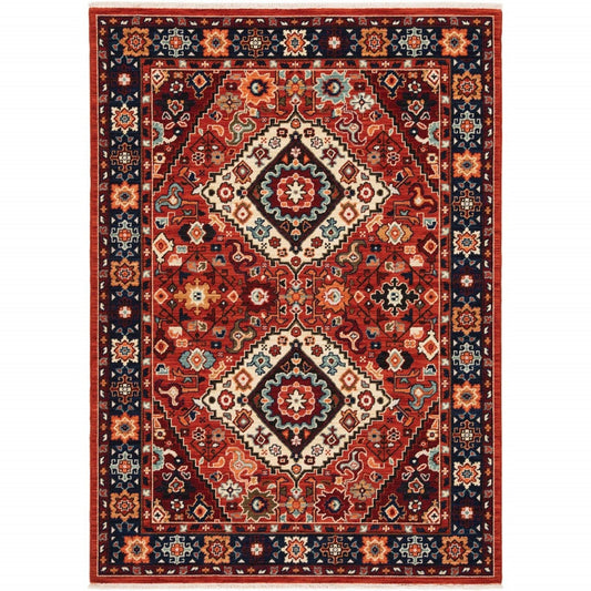 6' X 9' Red Blue Machine Woven Oriental Indoor Area Rug - Homeroots
