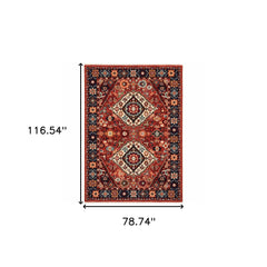 6' X 9' Red Blue Machine Woven Oriental Indoor Area Rug - Homeroots