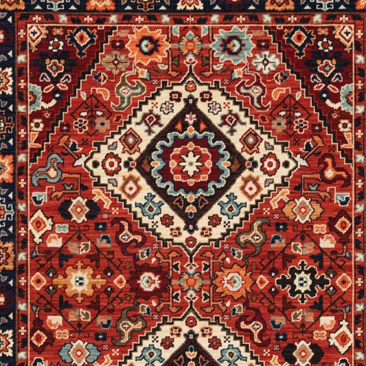 6' X 9' Red Blue Machine Woven Oriental Indoor Area Rug - Homeroots