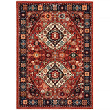 7' X 10' Red Blue Machine Woven Oriental Indoor Area Rug - Homeroots