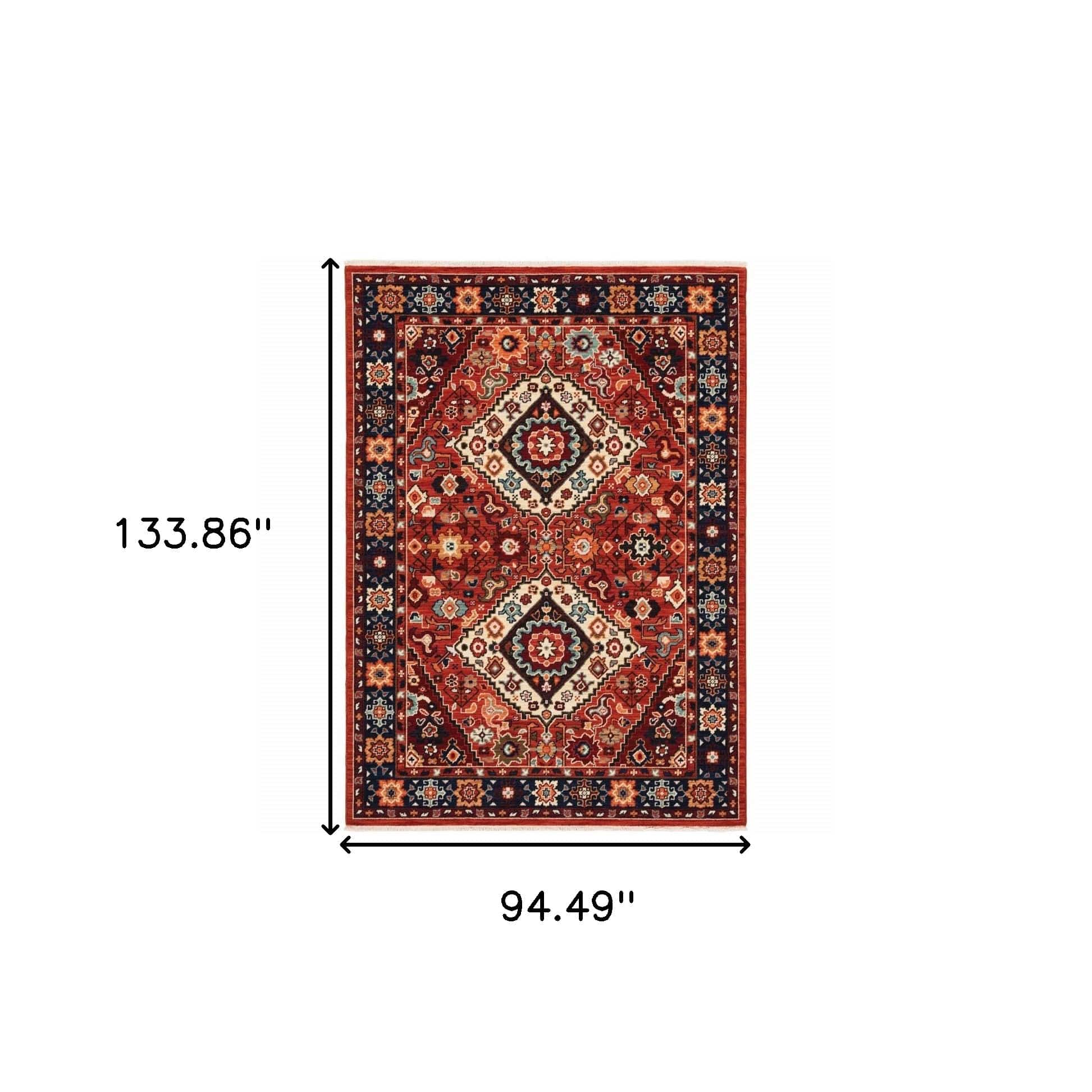 7' X 10' Red Blue Machine Woven Oriental Indoor Area Rug - Homeroots