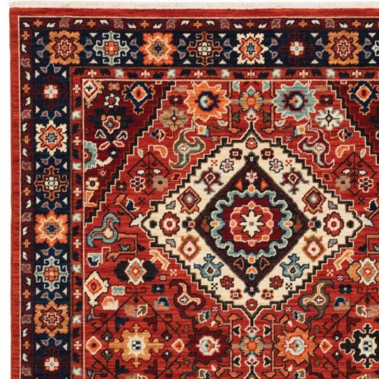 7' X 10' Red Blue Machine Woven Oriental Indoor Area Rug - Homeroots
