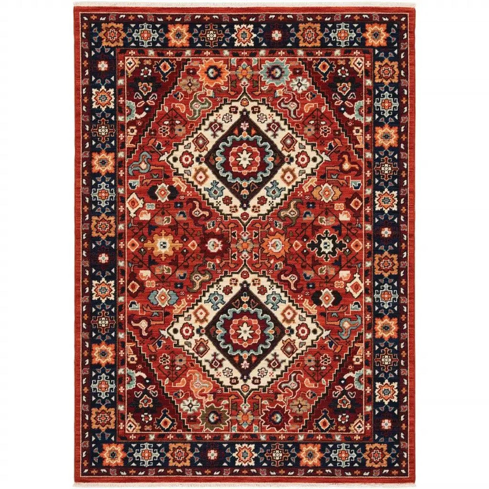 9' X 12' Red Blue Machine Woven Oriental Indoor Area Rug - Homeroots