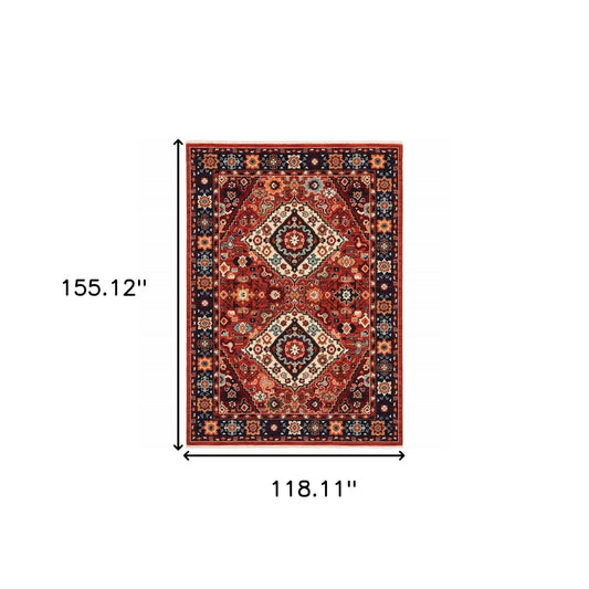 9' X 12' Red Blue Machine Woven Oriental Indoor Area Rug - Homeroots
