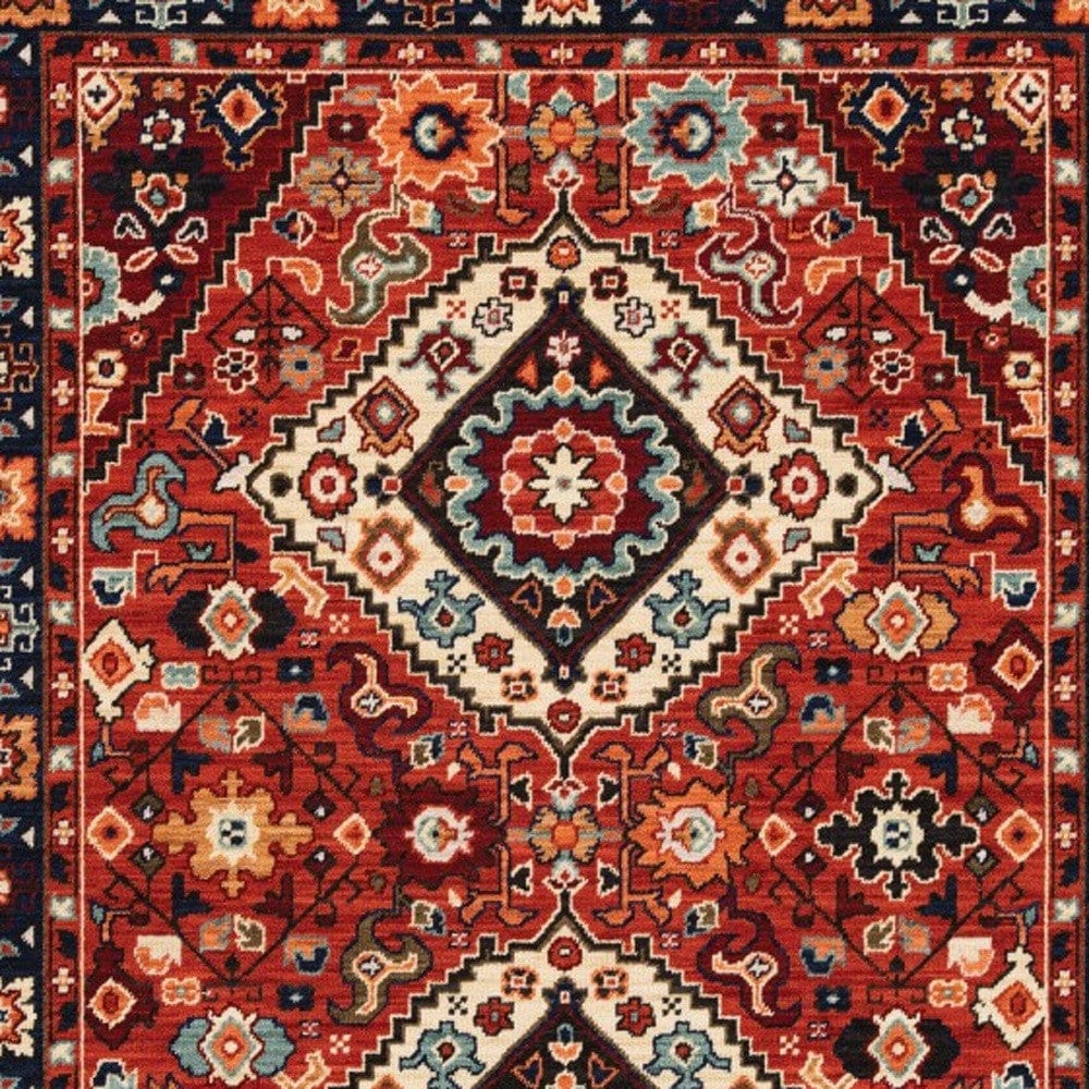 9' X 12' Red Blue Machine Woven Oriental Indoor Area Rug - Homeroots