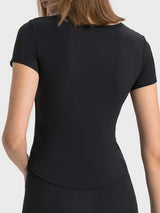 Notched Short Sleeve Active T-Shirt - Trendsi - Flyclothing LLC
