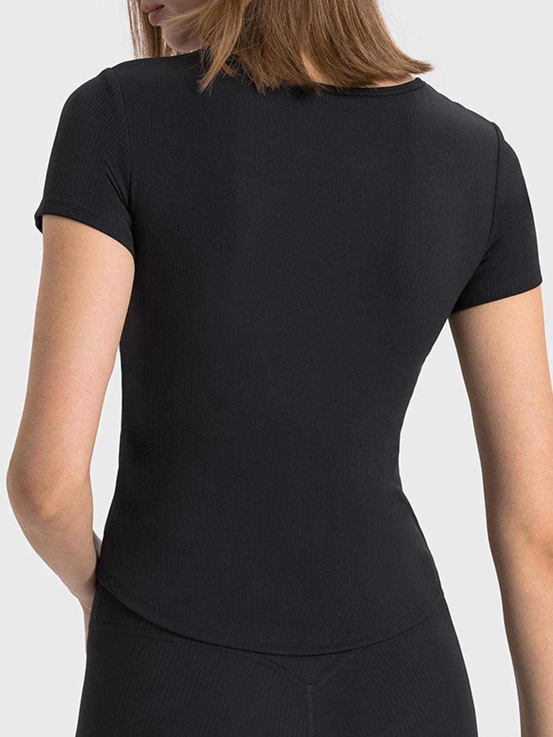 Notched Short Sleeve Active T-Shirt - Trendsi - Flyclothing LLC