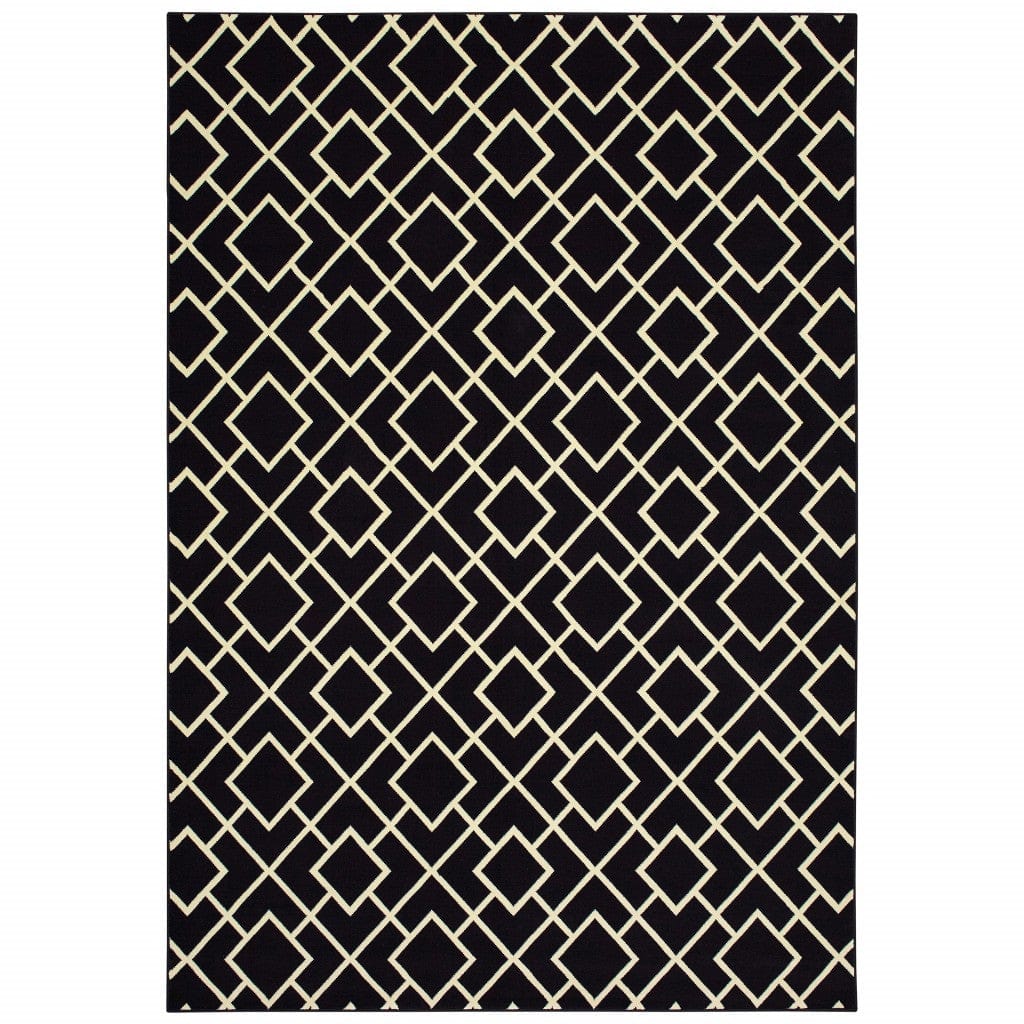 9' X 12' Black Ivory Machine Woven Geometric Diamonds Indoor Area Rug