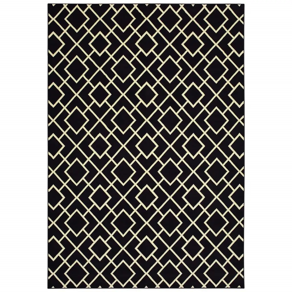 9' X 12' Black Ivory Machine Woven Geometric Diamonds Indoor Area Rug - Homeroots - Flyclothing LLC