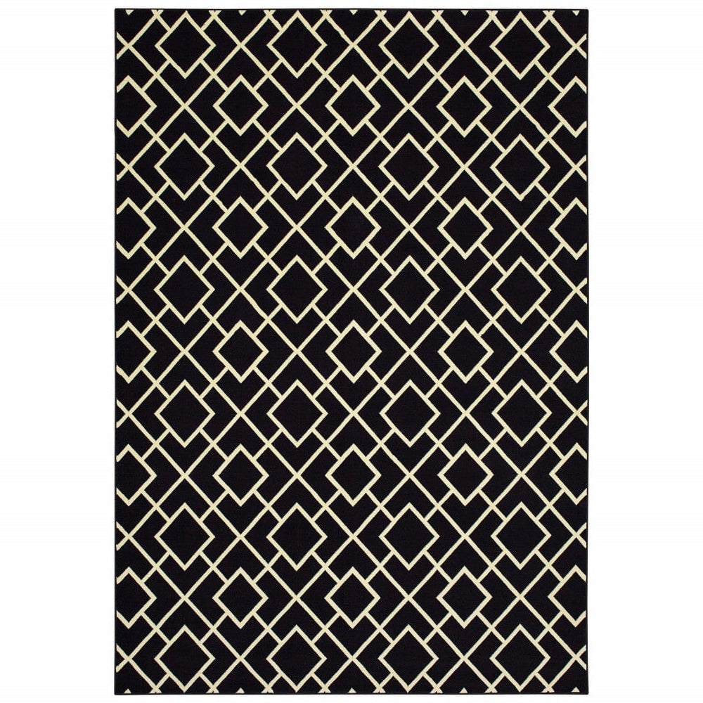9' X 12' Black Ivory Machine Woven Geometric Diamonds Indoor Area Rug - Homeroots