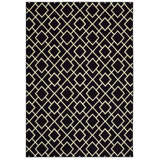 9' X 12' Black Ivory Machine Woven Geometric Diamonds Indoor Area Rug