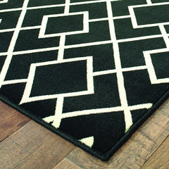 9' X 12' Black Ivory Machine Woven Geometric Diamonds Indoor Area Rug