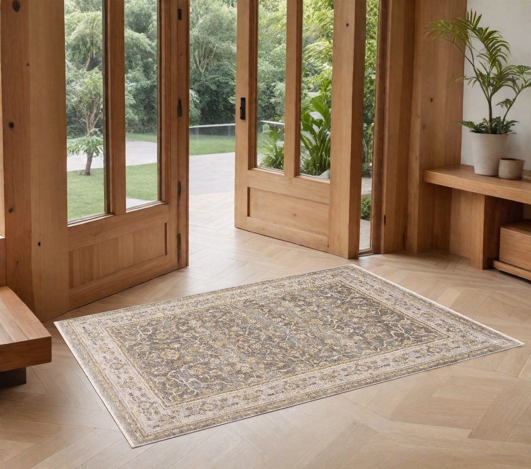 2' X 3' Beige Grey Machine Woven Oriental Indoor Area Rug - Homeroots