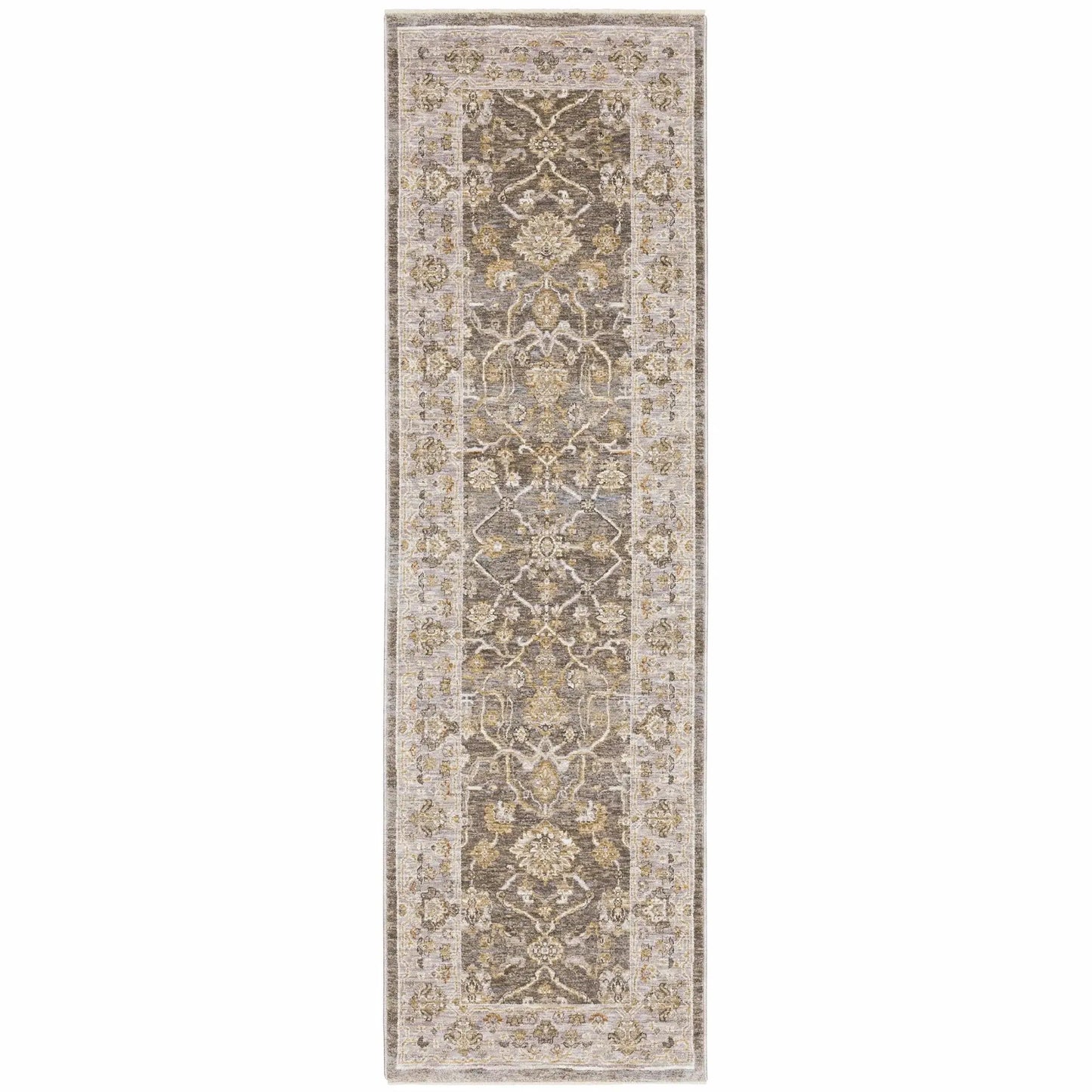 8' Beige Grey Machine Woven Oriental Indoor Runner Rug - Homeroots - Flyclothing LLC