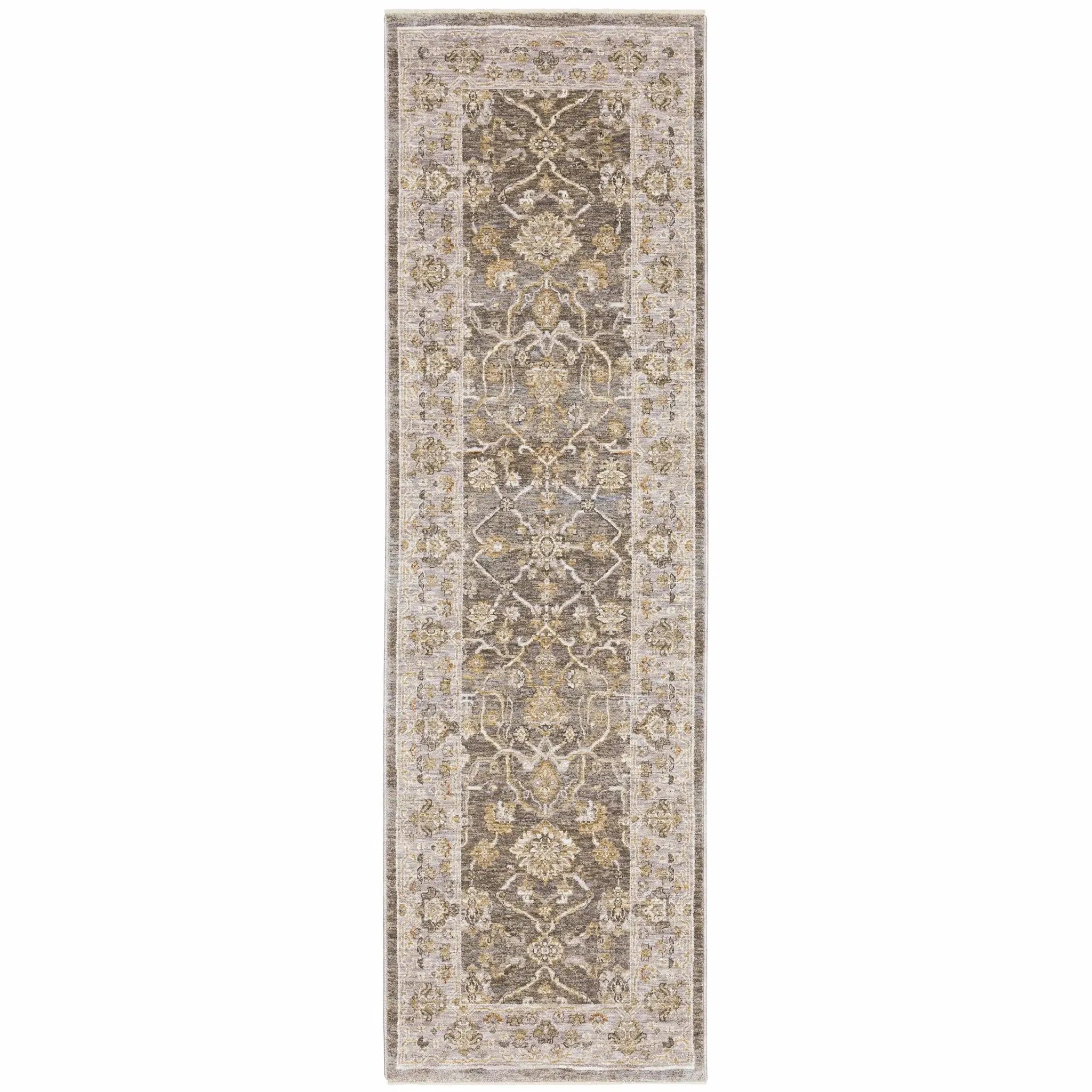 8' Beige Grey Machine Woven Oriental Indoor Runner Rug - Homeroots - Flyclothing LLC