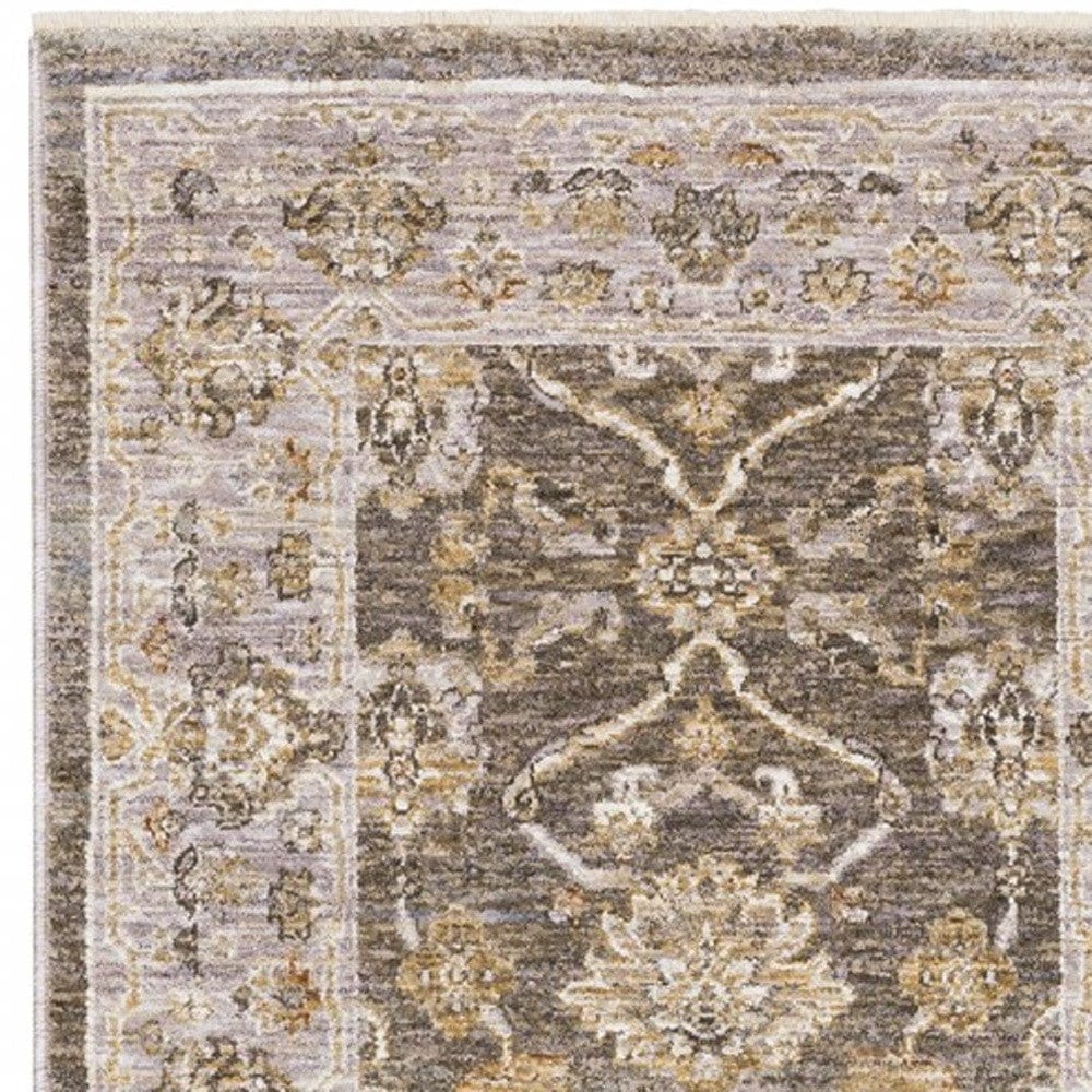 8' Beige Grey Machine Woven Oriental Indoor Runner Rug - Homeroots