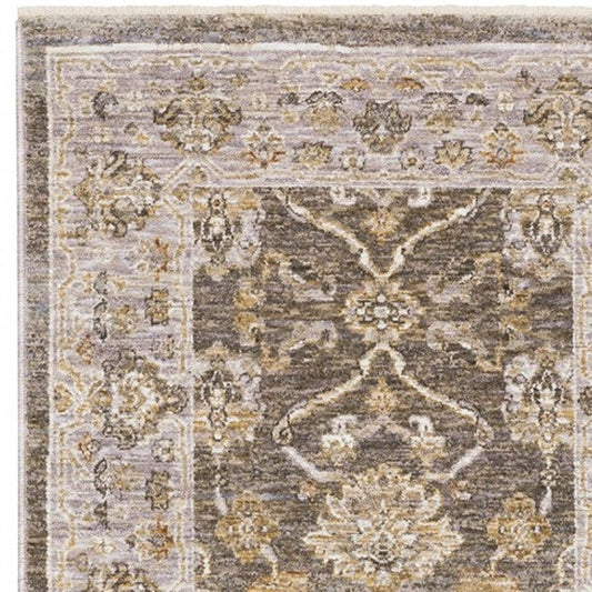 8' Beige Grey Machine Woven Oriental Indoor Runner Rug - Homeroots