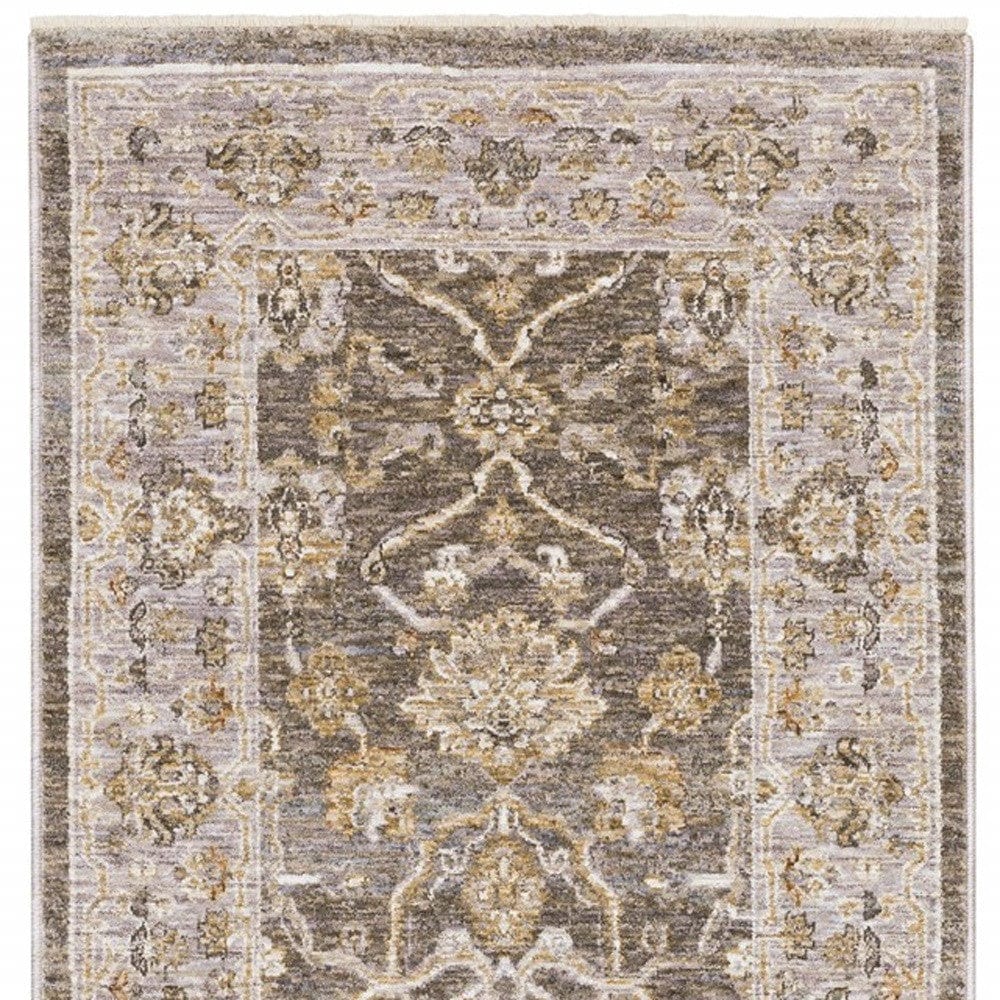 8' Beige Grey Machine Woven Oriental Indoor Runner Rug - Homeroots