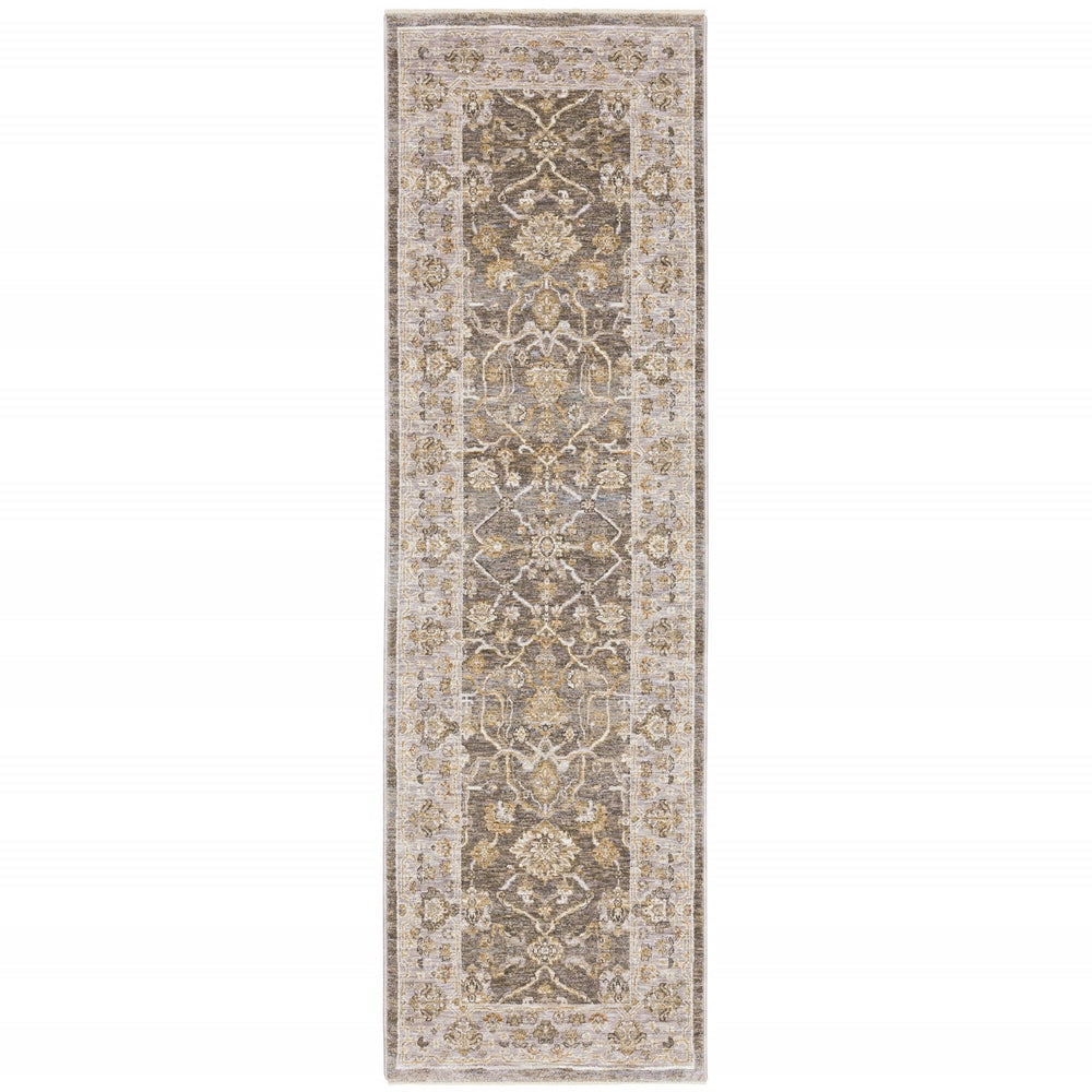 8' Beige Grey Machine Woven Oriental Indoor Runner Rug - Homeroots