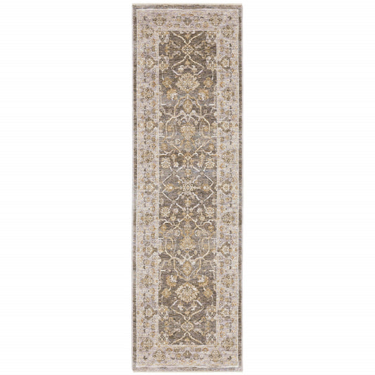 8' Beige Grey Machine Woven Oriental Indoor Runner Rug - Homeroots