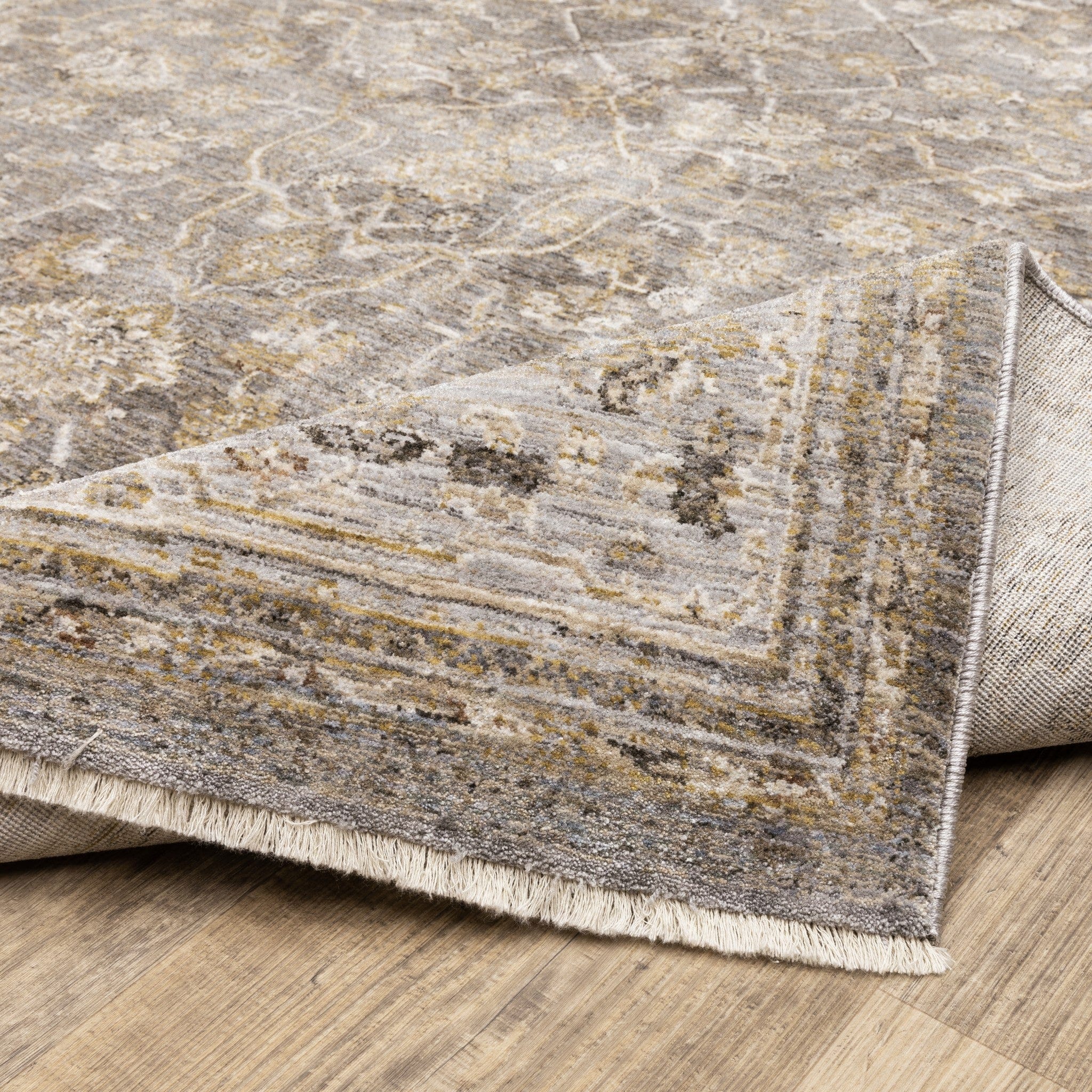 8' Beige Grey Machine Woven Oriental Indoor Runner Rug - Homeroots