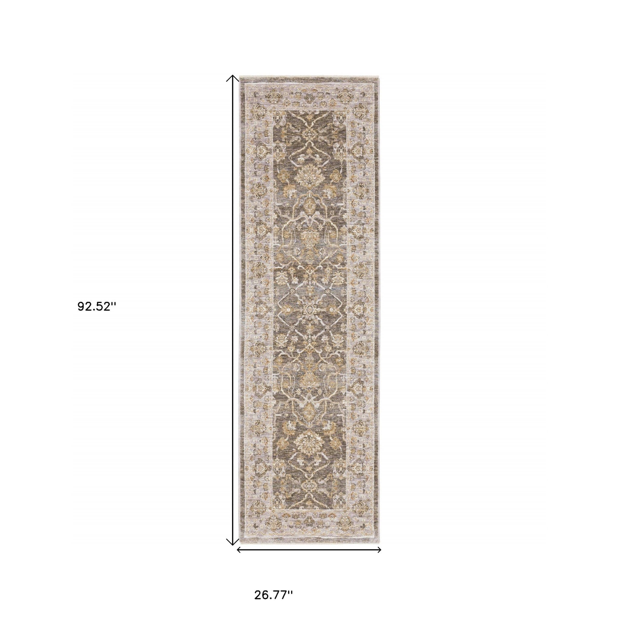 8' Beige Grey Machine Woven Oriental Indoor Runner Rug - Homeroots