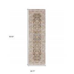 8' Beige Grey Machine Woven Oriental Indoor Runner Rug - Homeroots