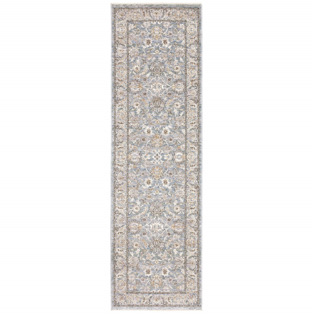 8' Blue Ivory Machine Woven Floral Oriental Indoor Runner - Homeroots