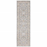 8' Blue Ivory Machine Woven Floral Oriental Indoor Runner - Homeroots
